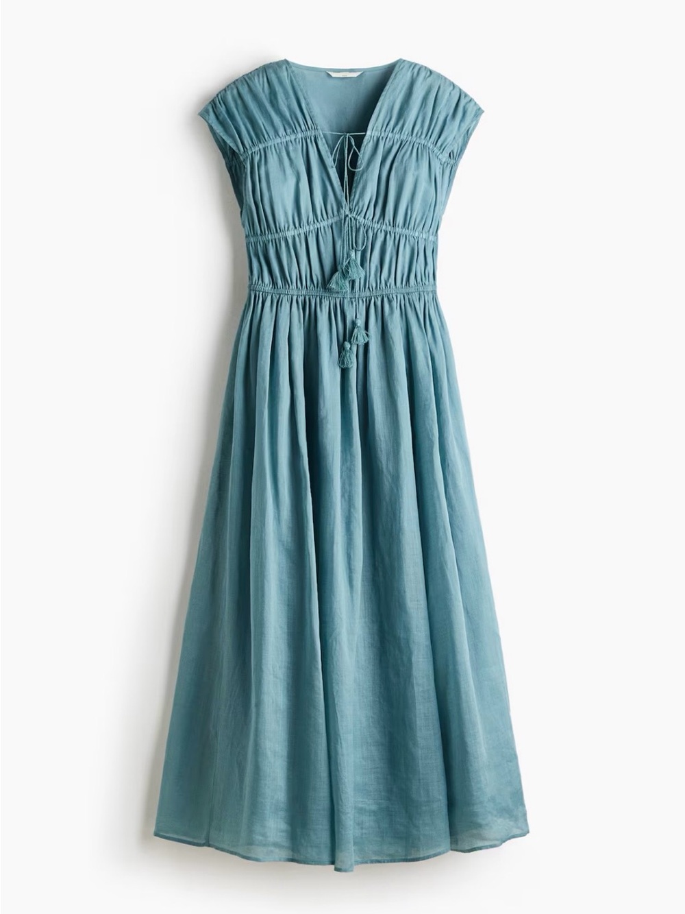 H&M Premium Selection Drawstring-Detail Ramie Dress (Dusty Turquoise) Small - Picture 6 of 7